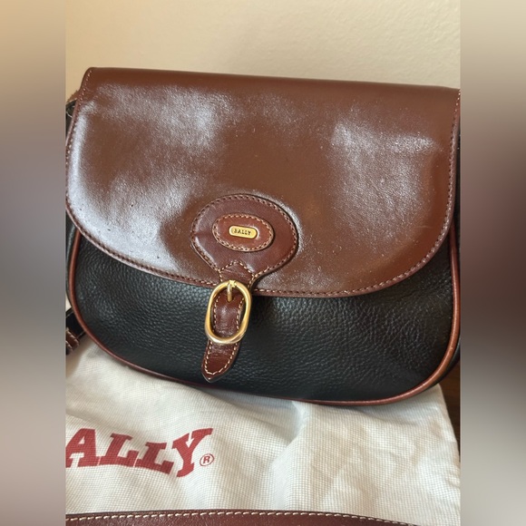 Bally Brown & Black Leather Shoulder Bag / Crossbody + Dustbag - Picture 5 of 11
